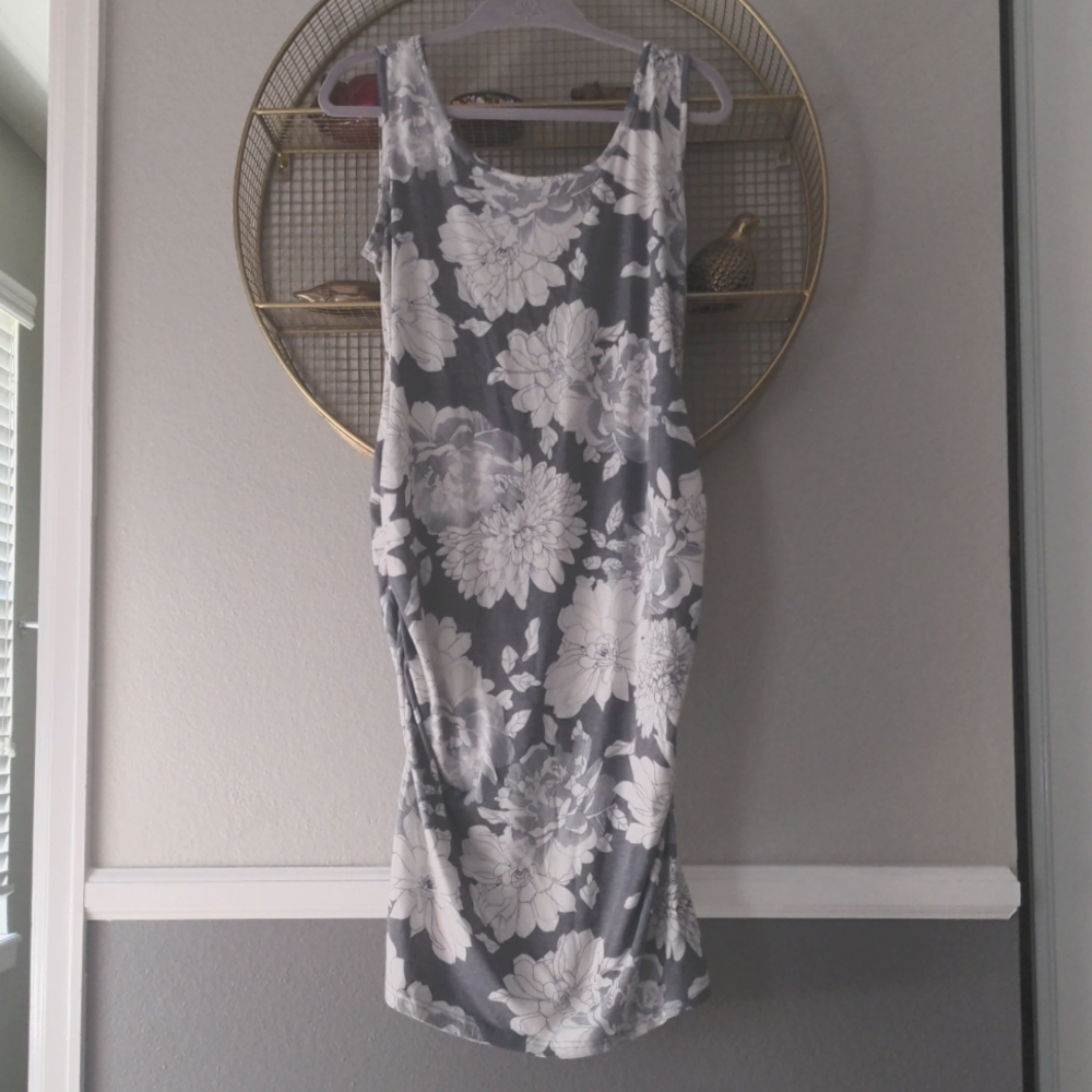 Grey floral midi Maternity dress, sz L